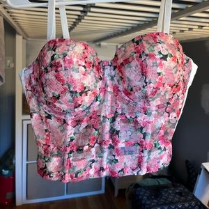 Pink floral corset crop top